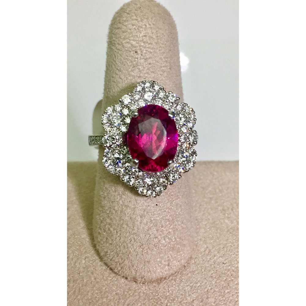 Rasberry Tourmaline Diamond Ring