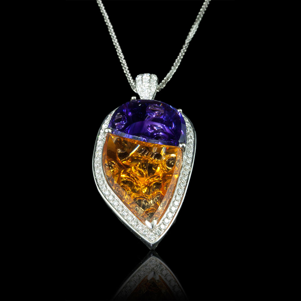 Amethyst Citrine Diamond Pendant