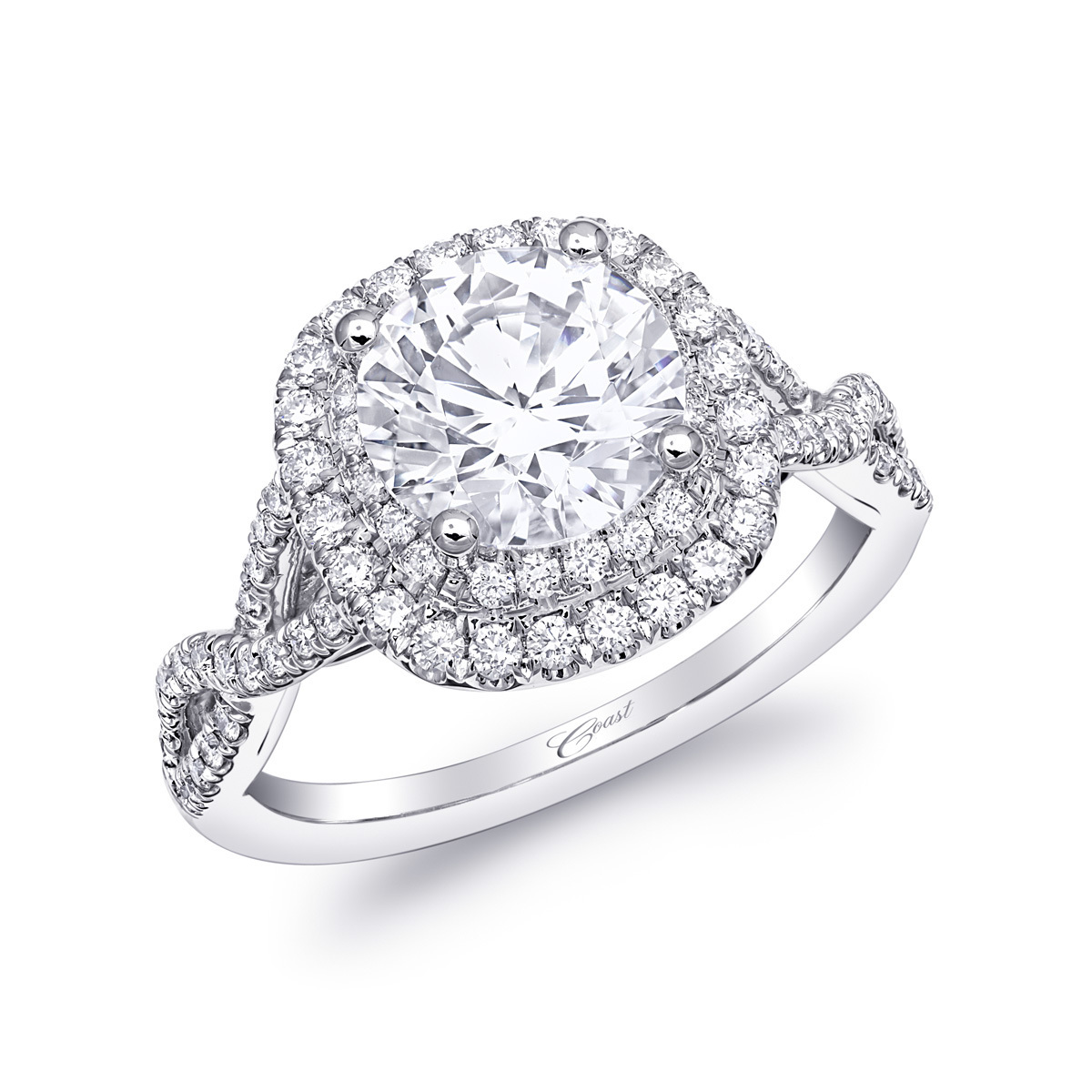 Charisma Engagement Ring - Double Halo Twist Shank