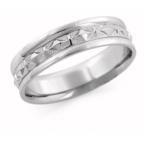 6mm White Gold, Hand Chaised Contemporary Design Wedding Ring