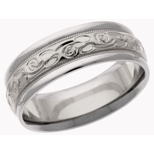 7mm White Gold, Hand Sculpted Classic Floral Design Wedding Ring
