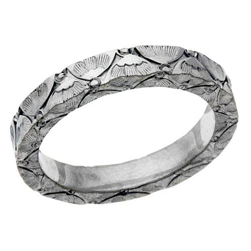 4mm White Gold, Hand Engraved Contemporary Design Wedding Ring