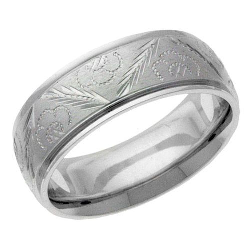 7mm White Gold, Classic Hand Engraved Wedding Ring Design