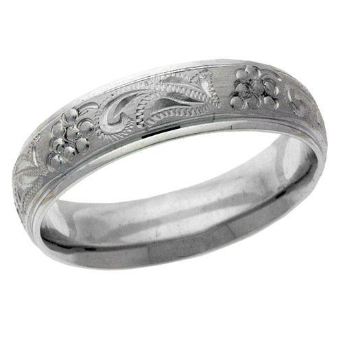6mm White Gold, Hand Engraved Classic Design Wedding Ring