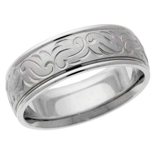 6mm White Gold, Hand Engraved Classic Design Wedding Ring