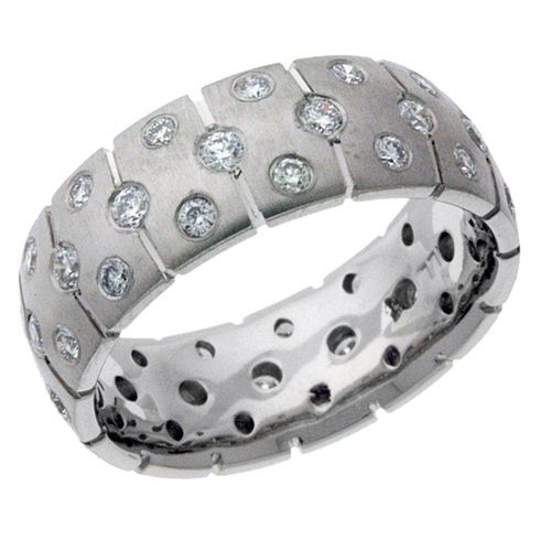 7mm White Gold Machined Contemporary Diamond Wedding Ring